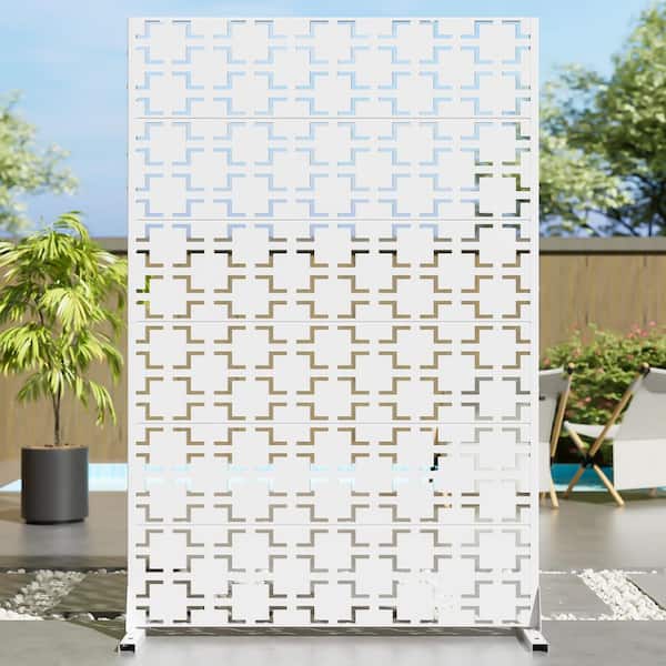 47 in. W x 71 in. H Square White Rectangle Galvanized Sheet Outdoor Private Screen Decorative Art Panel