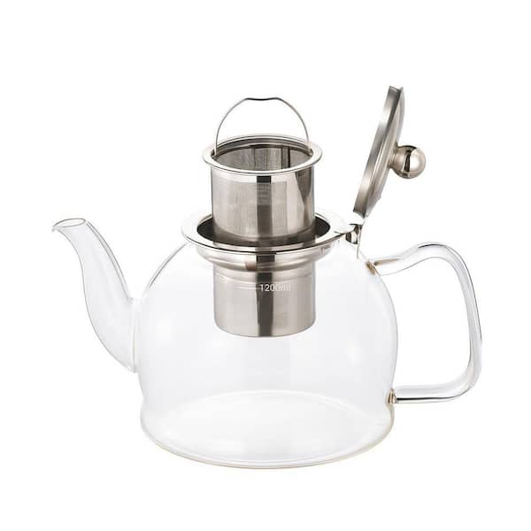 6-Cup Clear Glass Modern High Borosilicate Stovetop Safe Teapot with Stainless Steel Infuser and Strainer
