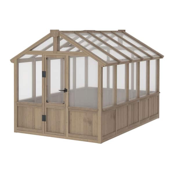 VEIKOUS 8 ft. W x 8 ft. D Wood Brown Garden Plant Greenhouse for Outdoors with Multi-Layer Polycarbonate Panel