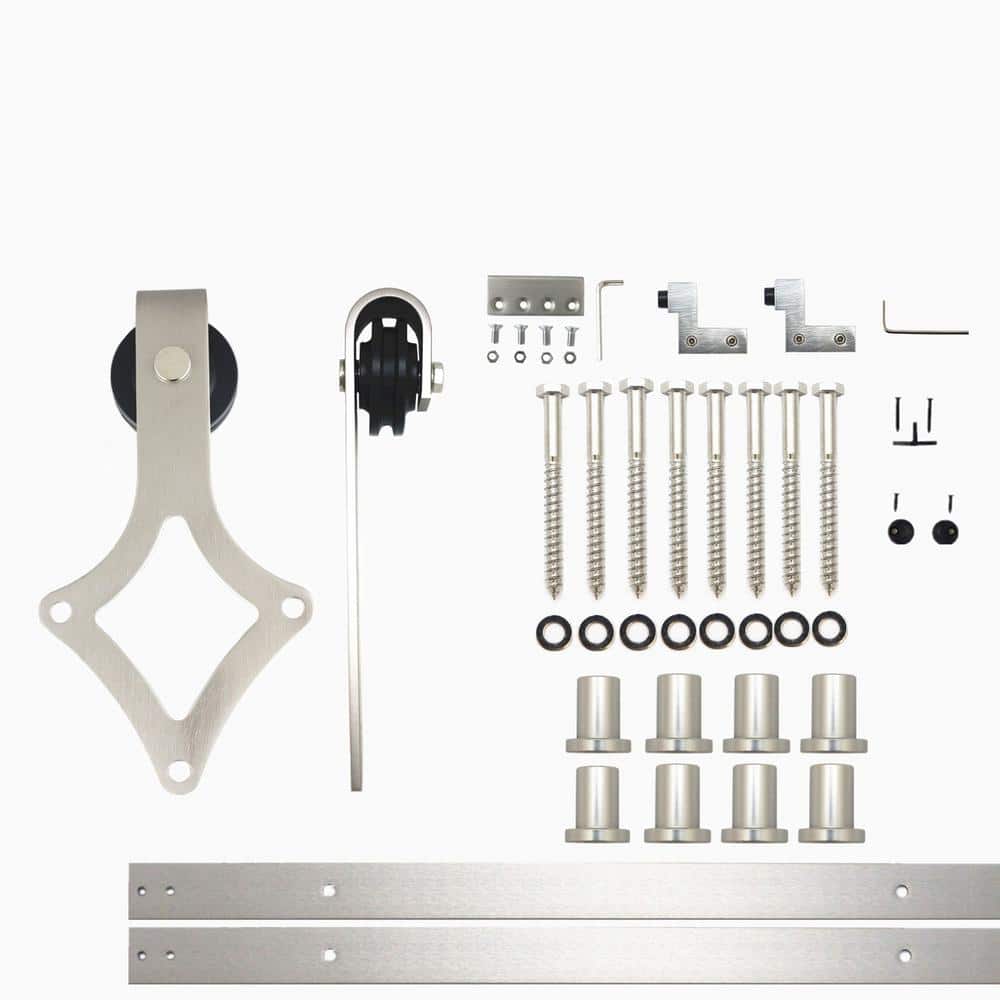 10 ft./120 in. Brushed Nickel Non-Bypass Sliding Barn Door Hardware Kit Diamond Design Roller for Single Door price history on PriceWatchPro