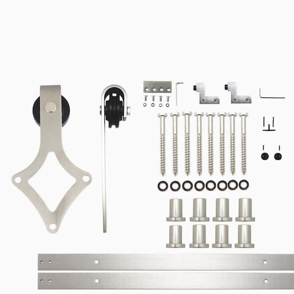 HOMACER 11 ft./132 in. Brushed Nickel Non-Bypass Sliding Barn Door Hardware Kit Diamond Design Roller for Single Door