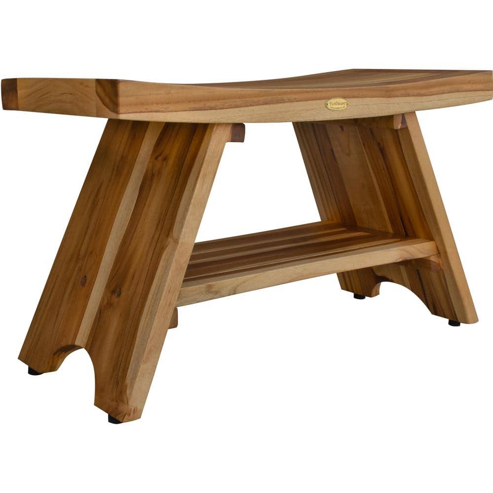 EarthyTeak Serenity 35 in. Eastern Style Shower Bench with Shelf