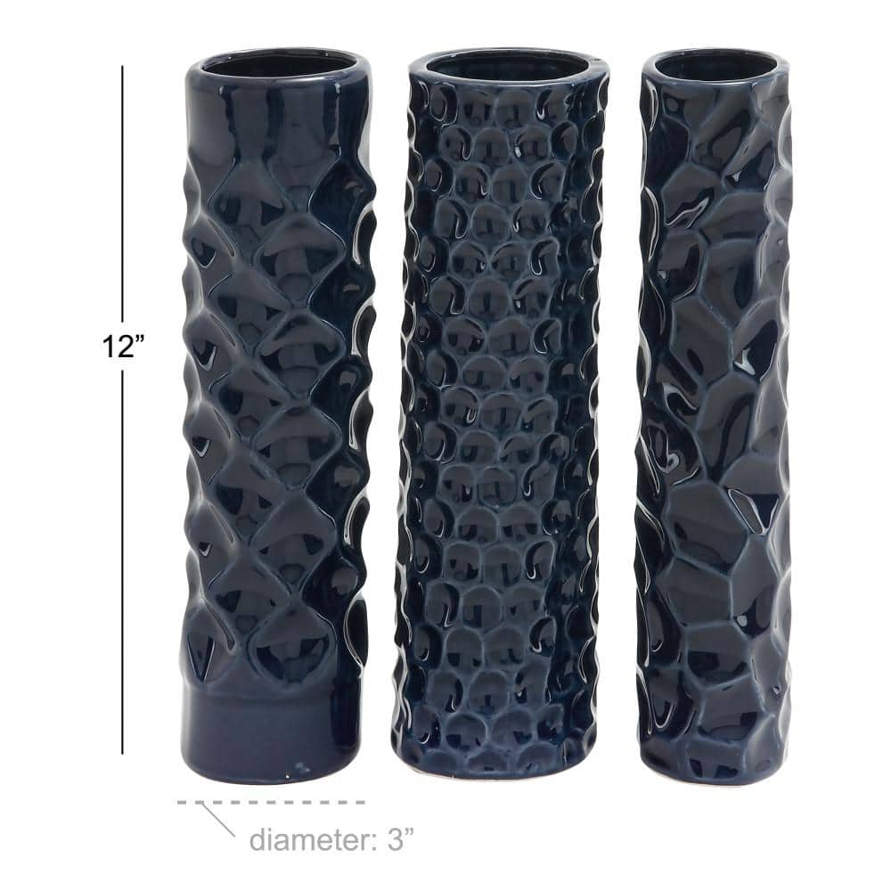 Dark Blue Ceramic Geometric Bud Table Vase