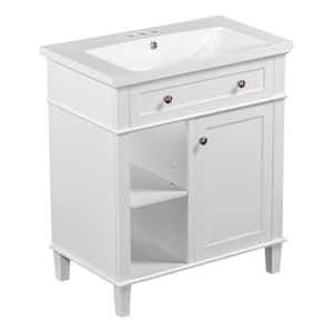 29.1 in. W x 17.9 in. D x 33.3 in. H Bathroom Vanity in White Solid Frame Bathroom Cabinet with Ceramic Basin Top
