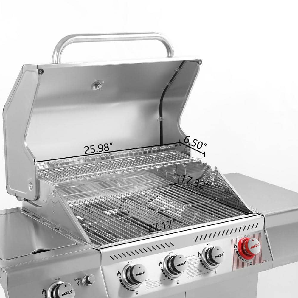 Stainless Steel 4-Burner Propane Gas Grill with Side Burner
