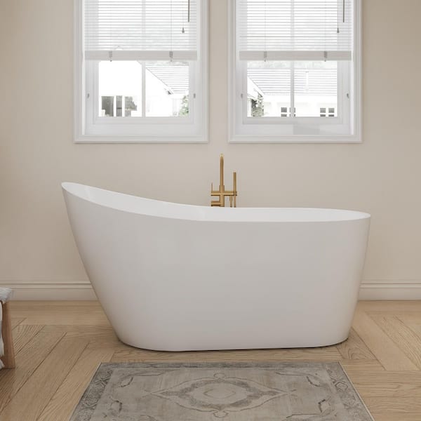 59 in. x 32 in. Freestanding Soaking Bathtub with Center Drain in Chrome