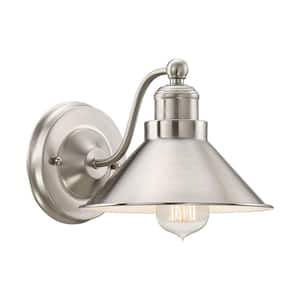 Welton 60-Watt 1-Light Brushed Nickel Industrial Wall Sconce with Brushed Nickel Shade, No Bulb Included