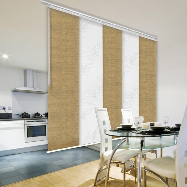 EMOH Desert Rose 58 in. - 110 in. W x 94 in. L Adjustable 5- Panel White Single Rail Panel Track with 23.5 in. Slates