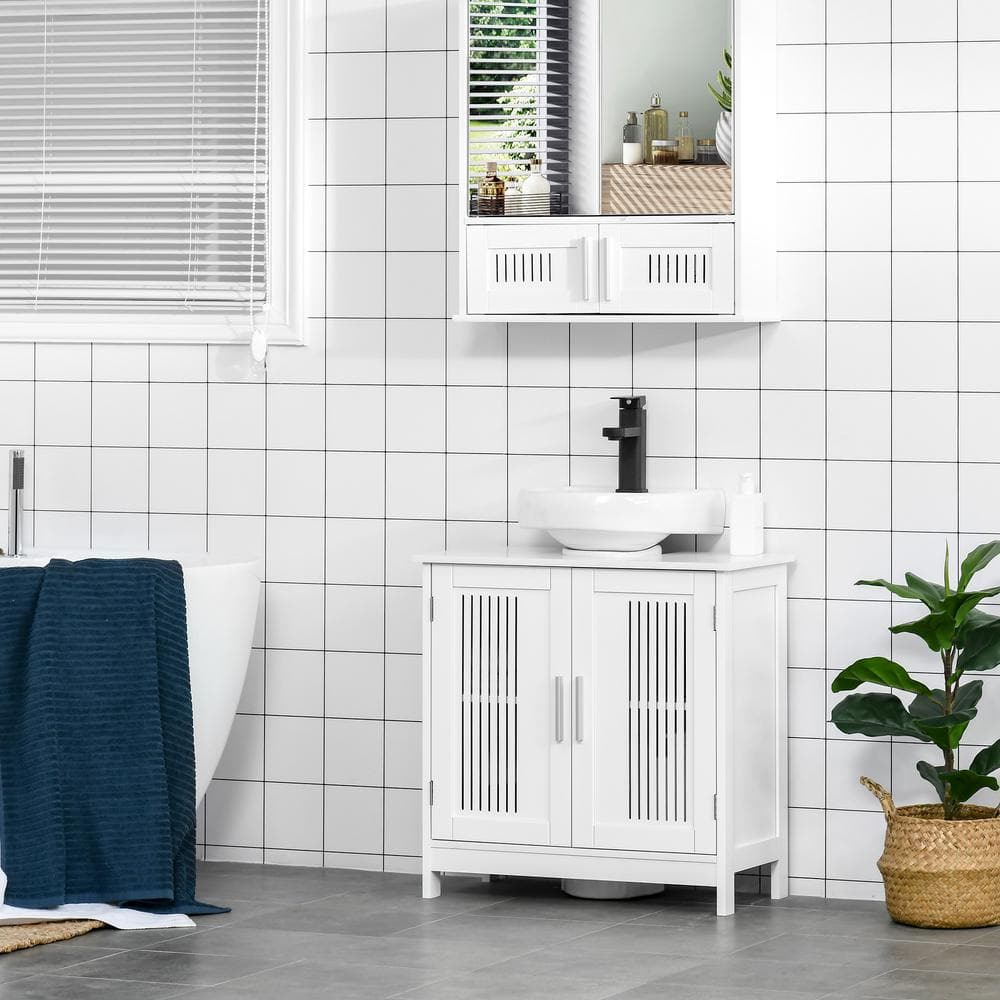 White MDF Pedestal Under Sink Cabinet with Adjustable Shelves