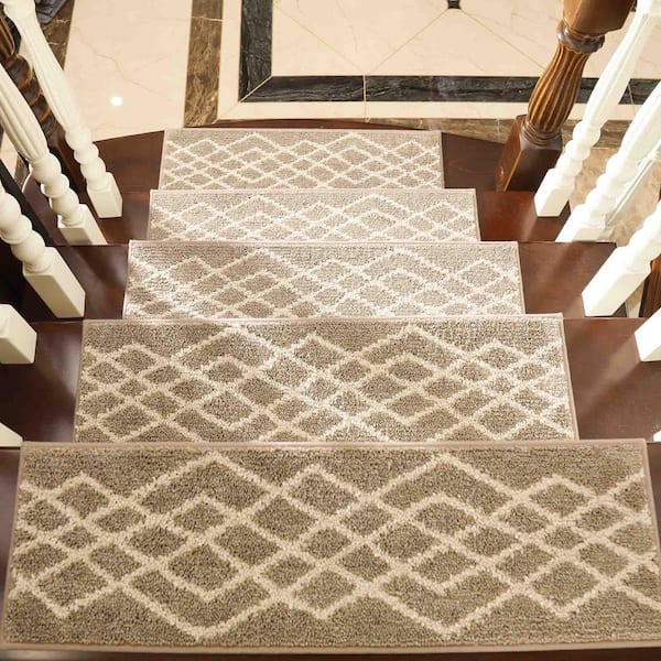 Beige 9 in. x 28 in. Polyester Stair Tread Cover (Set of 15)
