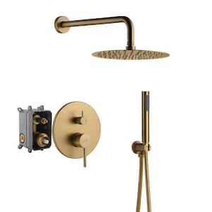 1-Spray Patterns Round 2-Function 10 in. Wall Mount Dual Shower Heads with Handheld in Brushed Gold