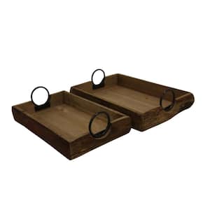 19 in. x 16 in. Brown Wood Trays (Set of 2)