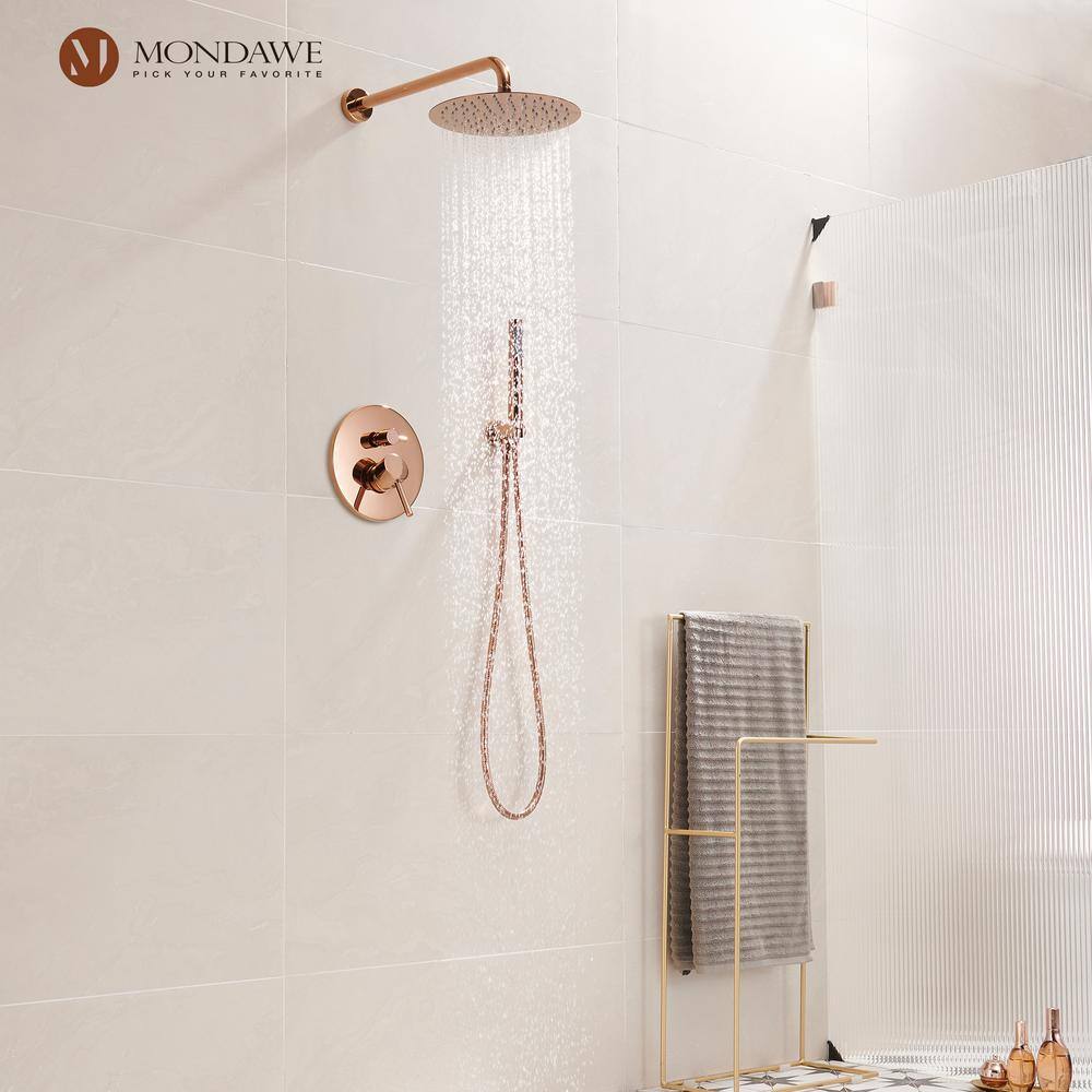 Rose Gold Wall Mounted Rain Shower System with Handheld