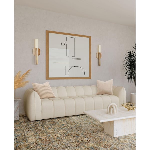 Winchester 112 in. Round Arm Boucle Fabric Upholstered Rectangle Sofa in. Sand Pebble