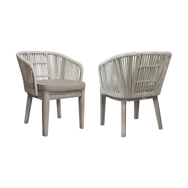 Armen Living Haiti Acacia Wood Outdoor Dining Chair with Taupe Cushions (2-Pack)