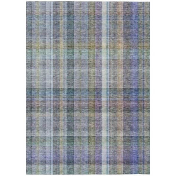 Blue, Gray, Green 5 ft. x 8 ft. Woven Plaid Polyester Rectangle Indoor / Outdoor Area Rug