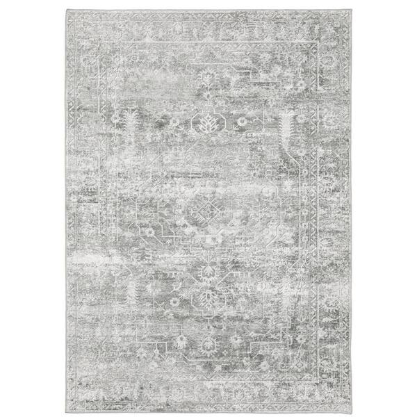 AVERLEY HOME Maya Gray/Ivory 2 ft. x 8 ft. Distressed Oriental Area Rug