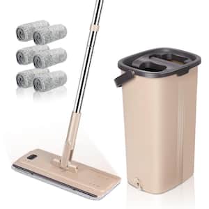 Brown Microfiber Flat Mop and Bucket with Wringer Set