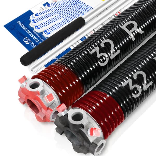 YOTOOLGDS 0.225 in. Wire x 2 in. x 32 in. L Electrophoresis Garage Door Torsion Springs in Red Left and Right with Winding Bars
