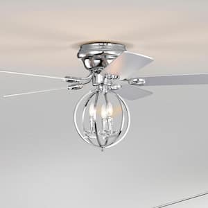 52 in. Indoor Flush Mount Chrome Ceiling Fan with Light Kit and Remote control