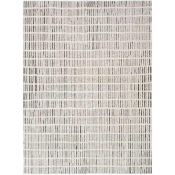 Cozy Modern Ivory Black 9 ft. x 12 ft. Linear Contemporary Area Rug
