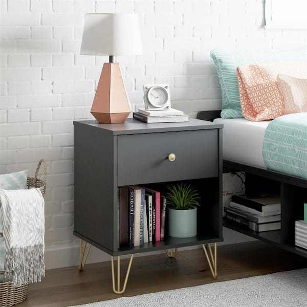 Novogratz Owen 1-Drawer Black Nightstand