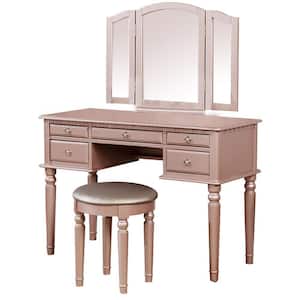 Rose Gold Vanity Set with Turned Tapered Legs and Mirror
