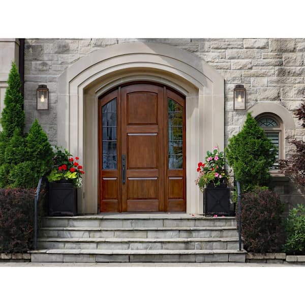 Piazza Medium 1-Light Victorian Bronze Outdoor Wall Mount Lantern with Clear Seeded Glass