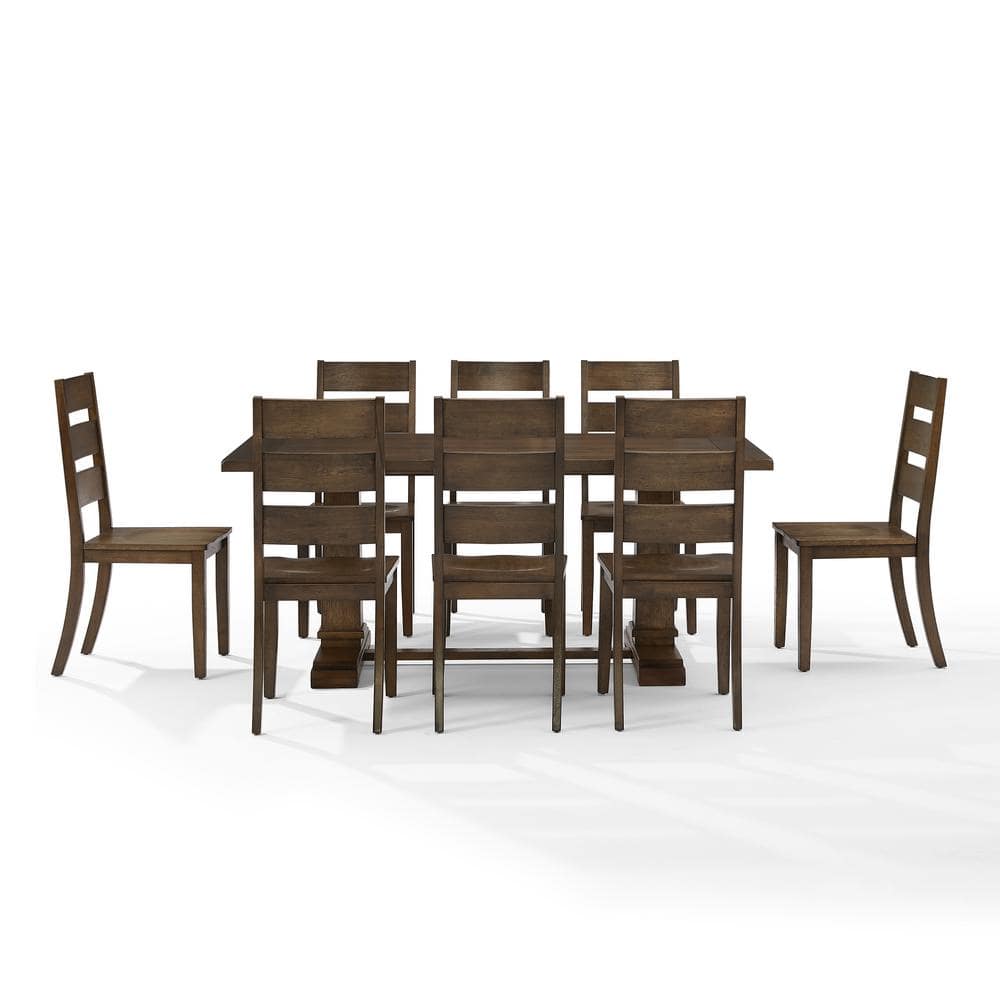 Joanna Dark Oak 9-Piece Dining Table Set with Ladder-Back Chairs