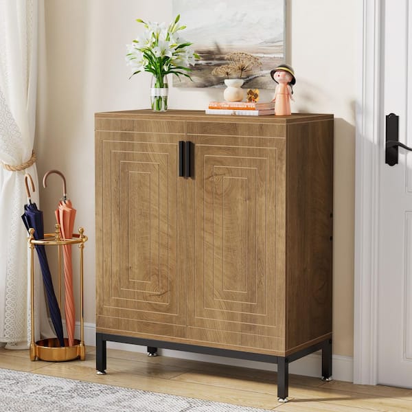 BYBLIGHT 37 in. H x 31 in. W Rustic Brown MDF Shoe Storage Cabinet