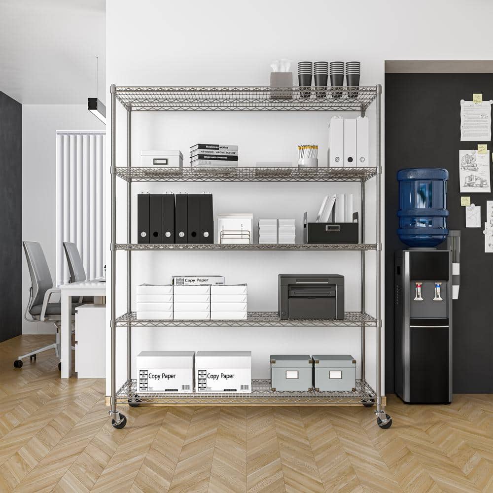 UltraDurable 5-Tier Steel Shelving with Wheels, 60" W x 24" D