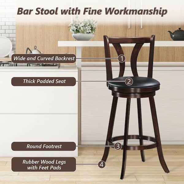 Kitchen Chair for Bistro Living Room 25.5-Inch Upholstered Bar Stools with Solid Rubber Wood Frame Grey and Brown COSTWAY Set of 2 Counter Height Bar Stool Foam-Padded Cushion Footrest