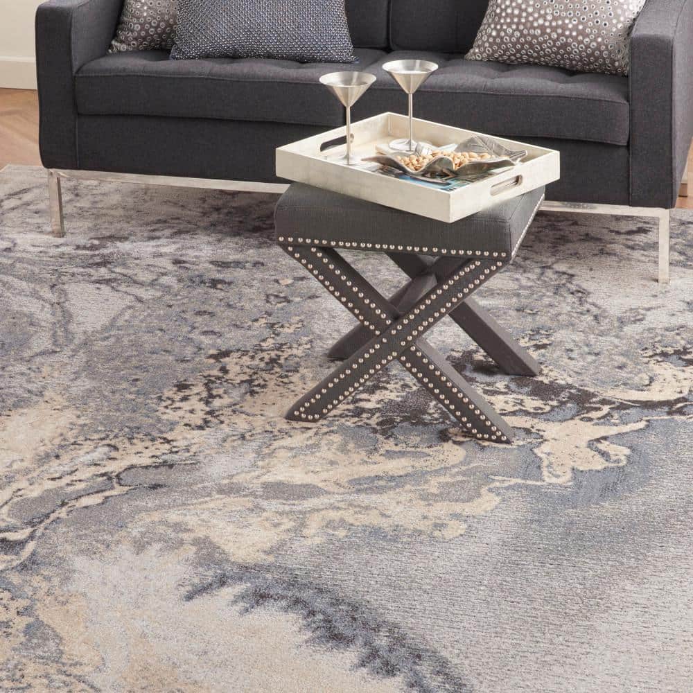 Extra Large Gray Abstract Synthetic Area Rug 9' x 12'