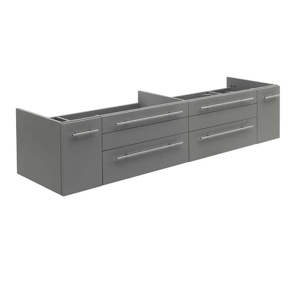Fresca Lucera 72 in. Wall Mount Floating Double Bath Vanity Cabinet without Top in Gray - Undermount Sink Compatible