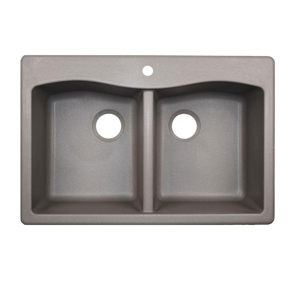 Swan Drop-In/Undermount Granite 33 in. 1-Hole 50/50 Double Bowl Kitchen Sink in Metallico