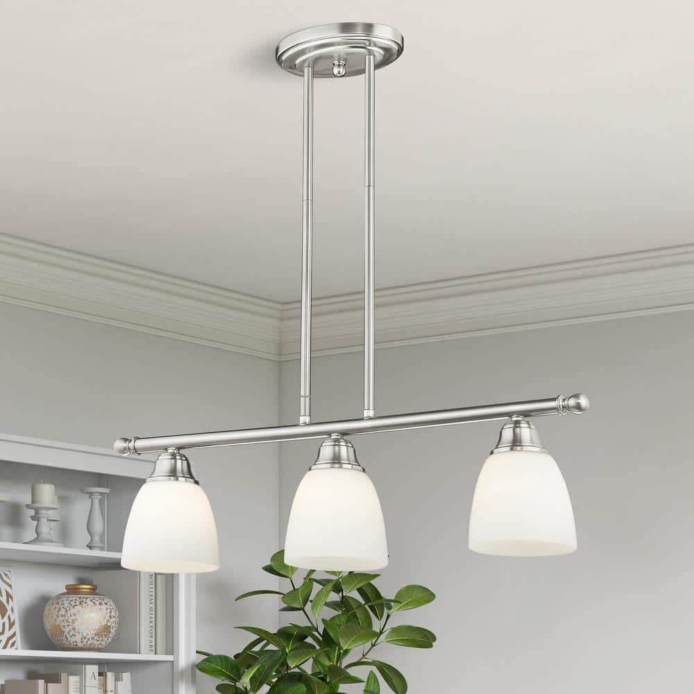 Brushed Nickel Steel 3-Light Chandelier with Frosted Glass Shades