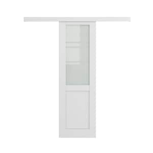 24 in. x 80 in. Hidden Track Style 1/2 Lite Frosted Glass White Primed MDF Sliding Barn Door with Hardware Kit