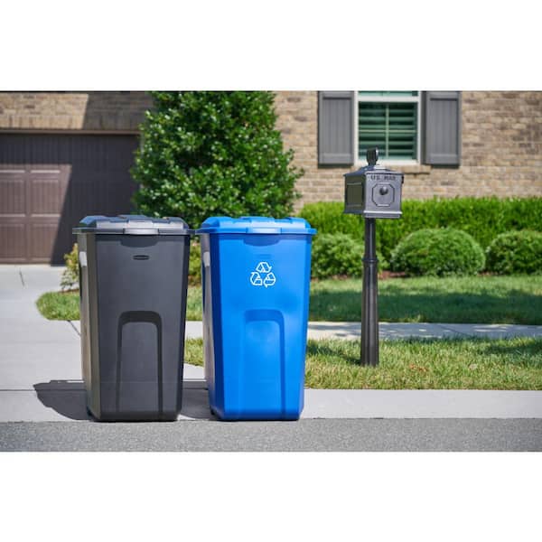 Roughneck 45 Gal. Vented Blue Wheeled Recycling Trash Container