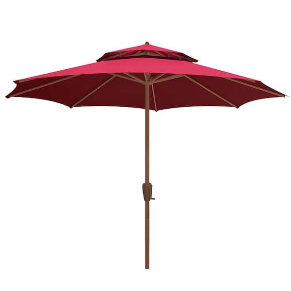 TWT Dark Red 9ft. Titanium Steel Non-Tilt Hand Crank Market Umbrella