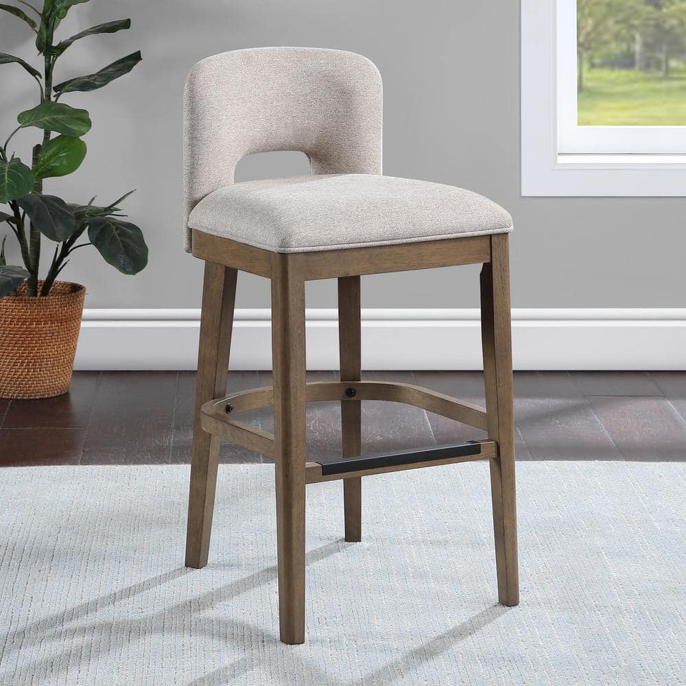 Chestnut Brown and White Upholstered Wood Bar Stool