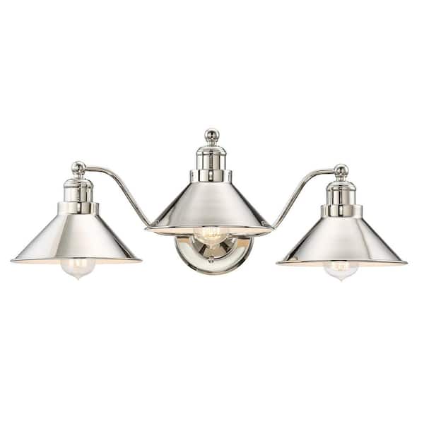 Welton 25.5 in. 3-Lights Polished Nickel Industrial Bathroom Vanity Light