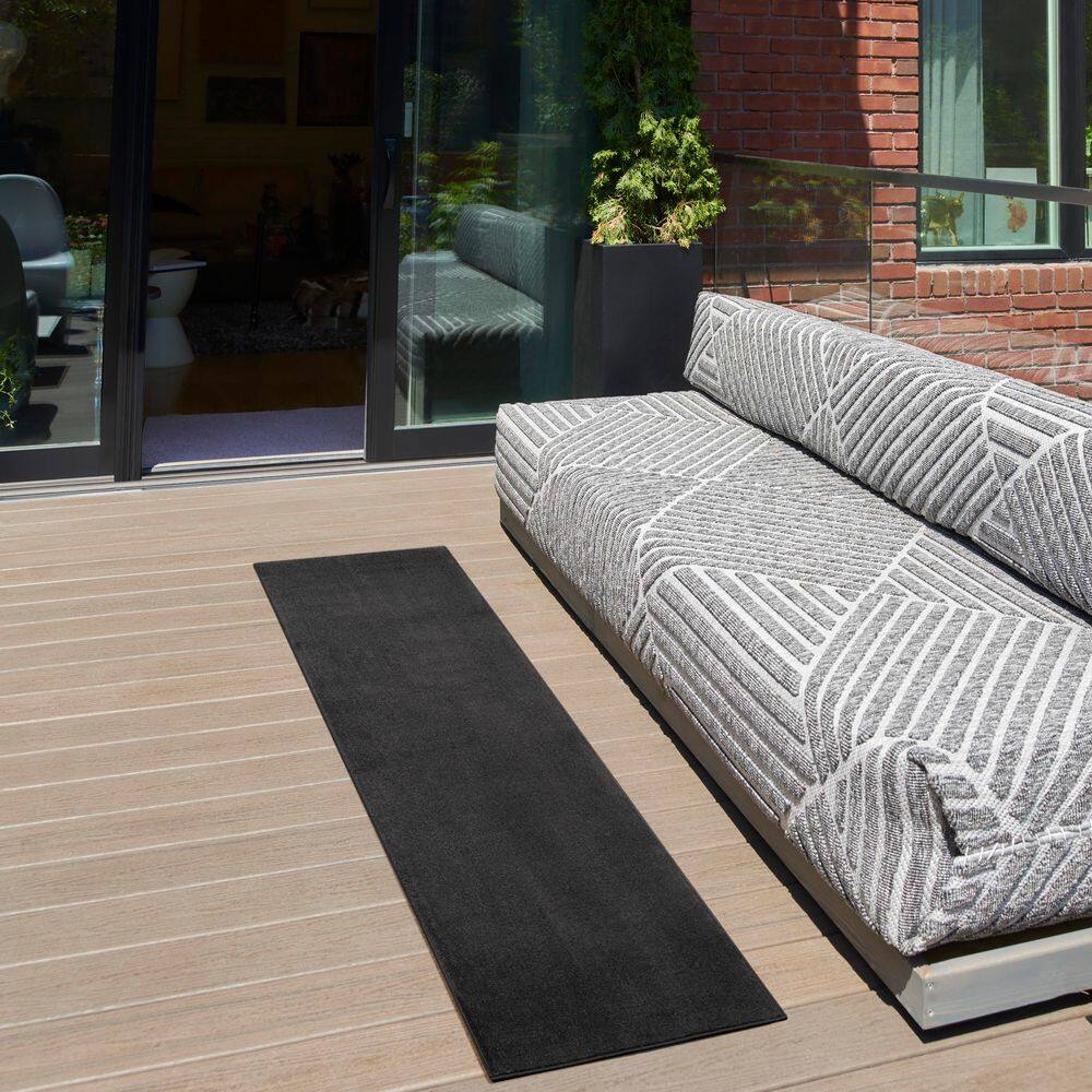 Black Solid Synthetic Runner Rug 2'2" x 7'6"