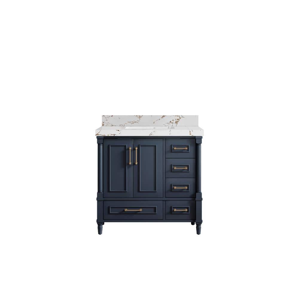 Hudson 36 in. W x 22 in. D x 36 in. H Single Sink Bath Vanity Center in Navy Blue with 2 in. Viola Brown qt. Top price history on PriceWatchPro