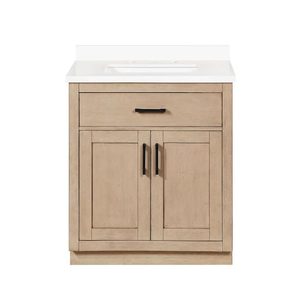 Bailey 30 in. Single Sink Sahara Birch Bath Vanity with White Quartz Top (Assembled)