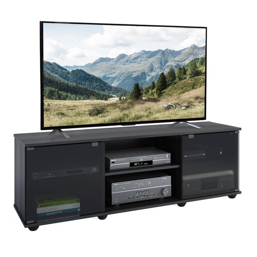 Ravenwood Black 63" TV Stand with Glass Doors