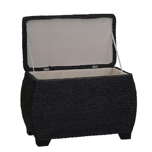 Large Curved in Black Wicker Storage Chest 17.5 x 28.74 x 19.8
