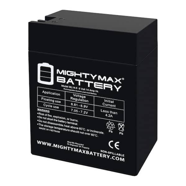 6-Volt 14Ah AGM Fast-On Terminal Battery Replacement for Lithonia ELB 0614 Lighting
