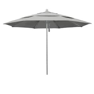 11 ft. Gray Woodgrain Aluminum Commercial Market Patio Umbrella Fiberglass Ribs and Pulley Lift in Granite Sunbrella