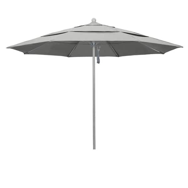 California Umbrella 11 ft. Gray Woodgrain Aluminum Commercial Market Patio Umbrella Fiberglass Ribs and Pulley Lift in Granite Sunbrella
