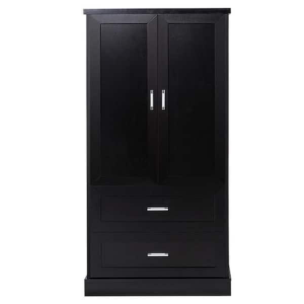 31.3 in. W x 16 in. D x 64 in. H Black Storage Linen Cabinet with 2-Drawers and Adjustable Shelf